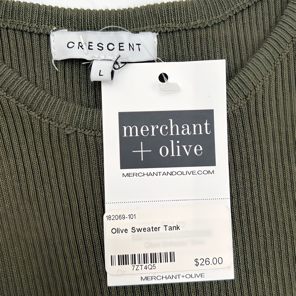 CAESCENT Olive Green Rib Stretch Sweater Racer Tank Top | Boutique | Size Large - Picture 4 of 6